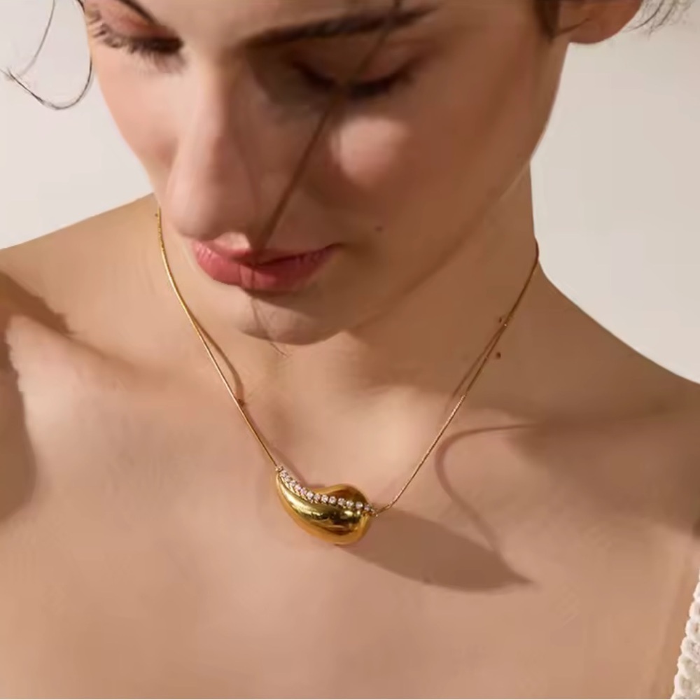 PVD Real Gold Plated Modern Twist Necklace – Stainless Steel, Zircon Detail - Picture 1 of 13